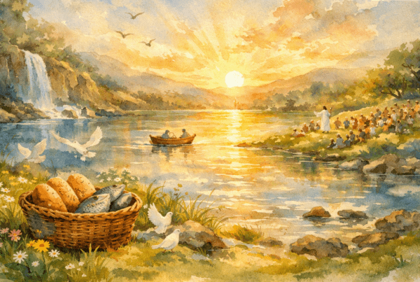 Watercolour landscape illustrating God’s abundant love.